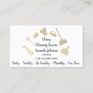 Classy Cleaning Services金ゴールドロゴMaid White 名刺