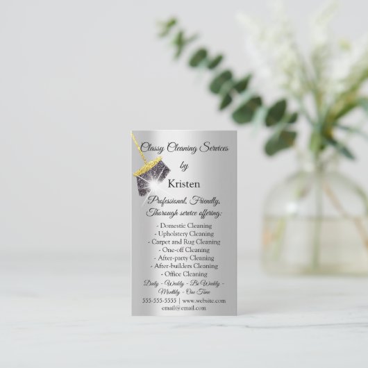 Classy Cleaning Services House保のQRCode金ゴールド 名刺 (スタンド正面)