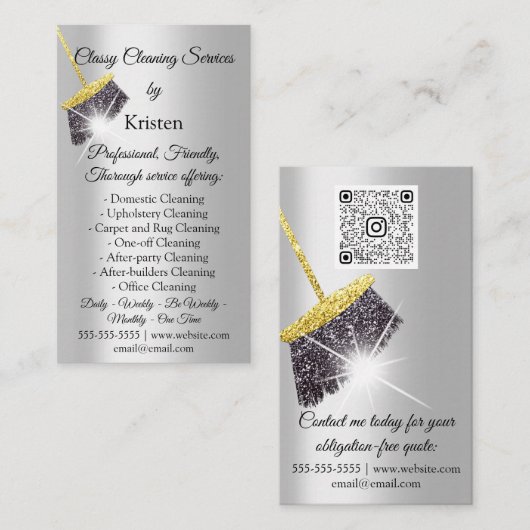 Classy Cleaning Services House保のQRCode金ゴールド 名刺 (正面/裏面)