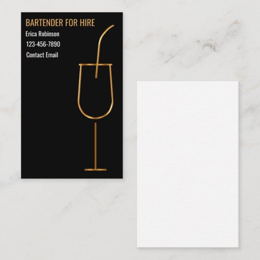 Classy Cool Bartender For Hire Business Cards 名刺 (正面/裏面)