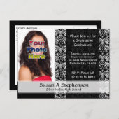 Classy Damask卒業パーティー招待状写真 インビテーションポストカード (正面/裏面)