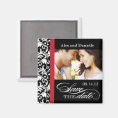 Classy Damask日付を赤アクセントで保存 マグネット (正面/裏面)