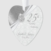 Classy Damask - 25th Silver 結婚's Anniversary オーナメント (正面)