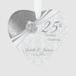 Classy Damask - 25th Silver 結婚's Anniversary オーナメント