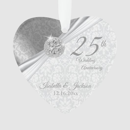 Classy Damask - 25th Silver 結婚's Anniversary オーナメント (正面)