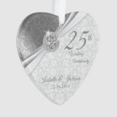 Classy Damask - 25th Silver 結婚's Anniversary オーナメント (正面)