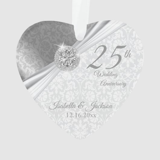 Classy Damask - 25th Silver 結婚's Anniversary オーナメント (裏面)