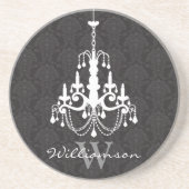 Classy Damask Chandelier Monogram Coaster （黒） コースター (正面)