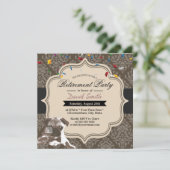 Classy Damask Pug & Wine Retiermentパーティー 招待状 (スタンド正面)