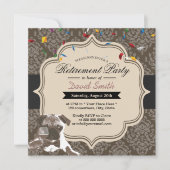 Classy Damask Pug & Wine Retiermentパーティー 招待状 (正面)