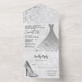 Classy Damask, Silver Stiletto & Gown Sweet 16 オールインワン招待状 (内側)