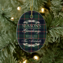 Classy Dark Red Teal Blue Floral Holiday Wreath セラミックオーナメント