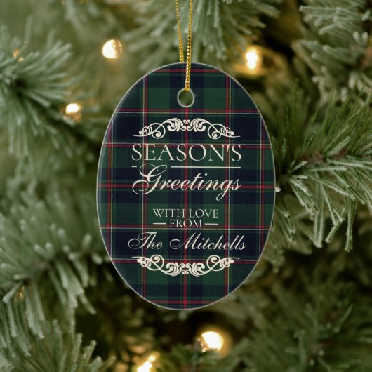 Classy Dark Red Teal Blue Floral Holiday Wreath セラミックオーナメント (ツリー)