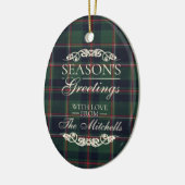 Classy Dark Red Teal Blue Floral Holiday Wreath セラミックオーナメント (左)