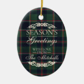 Classy Dark Red Teal Blue Floral Holiday Wreath セラミックオーナメント (正面)