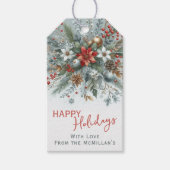 Classy Dark Red Teal Blue Green Floral Wreath ギフトタグ (正面)