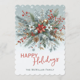 Classy Dark Red Teal Blue Green Floral Wreath シーズンカード