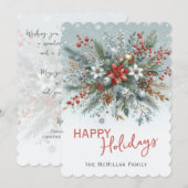 Classy Dark Red Teal Blue Green Floral Wreath シーズンカード (正面/裏面)