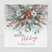 Classy Dark Red Teal Blue Green Floral Wreath シーズンカード (正面)