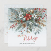 Classy Dark Red Teal Blue Green Floral Wreath シーズンカード (正面/裏面)