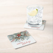 Classy Dark Red Teal Blue Green Floral Wreath スクエアペーパーコースター (インサイチュ)