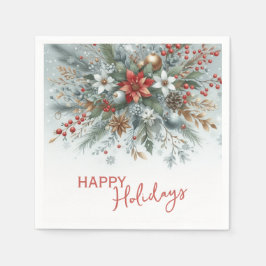 Classy Dark Red Teal Blue Green Floral Wreath スタンダードカクテルナプキン