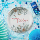 Classy Dark Red Teal Blue Green Floral Wreath ペーパープレート (パーティー)