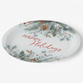 Classy Dark Red Teal Blue Green Floral Wreath ペーパープレート (アングル)