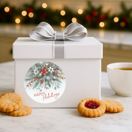 Classy Dark Red Teal Blue Green Floral Wreath ラウンドシール