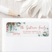 Classy Dark Red Teal Blue Green Floral Wreath ラベル (インサイチュ)