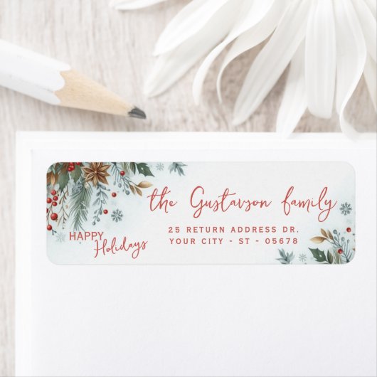 Classy Dark Red Teal Blue Green Floral Wreath ラベル (インサイチュ)