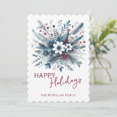 Classy Dark Teal Blue Red Floral Holiday Wreath シーズンカード (スタンド正面)