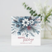 Classy Dark Teal Blue Red Floral Holiday Wreath シーズンカード (スタンド正面)