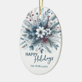 Classy Dark Teal Blue Red Floral Holiday Wreath セラミックオーナメント (左)