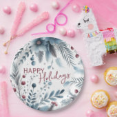 Classy Dark Teal Blue Red Floral Holiday Wreath ペーパープレート (パーティー)