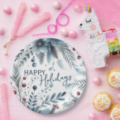 Classy Dark Teal Blue Red Floral Holiday Wreath ペーパープレート (パーティー)