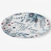 Classy Dark Teal Blue Red Floral Holiday Wreath ペーパープレート (アングル)