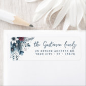 Classy Dark Teal Blue Red Floral Holiday Wreath ラベル (インサイチュ)