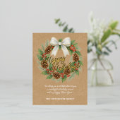 Classy December Wreath White Bow Watercolor 箔シーズンポストカード (立ち正面)