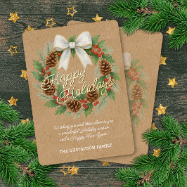 Classy December Wreath White Bow Watercolor Gold 箔シーズンカード