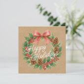 Classy December Wreath With Pink Bow Holiday Card シーズンカード (スタンド正面)