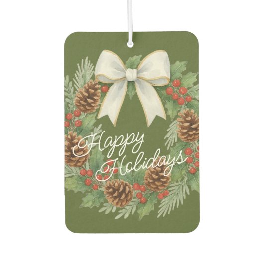 Classy December Wreath With White Bow Holiday カーエアーフレッシュナー (正面)