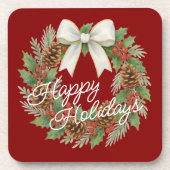 Classy December Wreath With White Bow Holiday コースター (正面)
