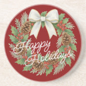 Classy December Wreath With White Bow Holiday コースター (正面)