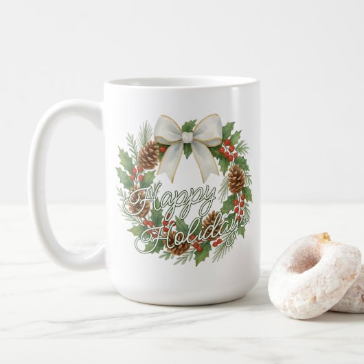 Classy December Wreath With White Bow Holiday コーヒーマグカップ (ドーナツ)