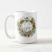 Classy December Wreath With White Bow Holiday コーヒーマグカップ (左)