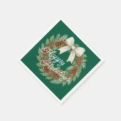 Classy December Wreath With White Bow Holiday スタンダードカクテルナプキン (角)