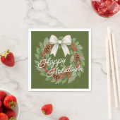 Classy December Wreath With White Bow Holiday スタンダードカクテルナプキン (インサイチュ)