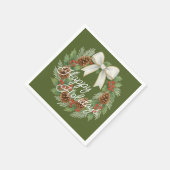 Classy December Wreath With White Bow Holiday スタンダードカクテルナプキン (角)