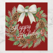 Classy December Wreath With White Bow Holiday ワインラベル (シングルラベル)